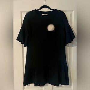 NWOT Women’s MANGO Short Flounce Hem Decorative Mini Tunic Black Dress. Size XS.